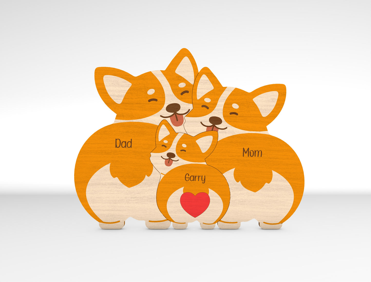 Personalized Family Corgi Puzzle SVG for xTool and Glowforge