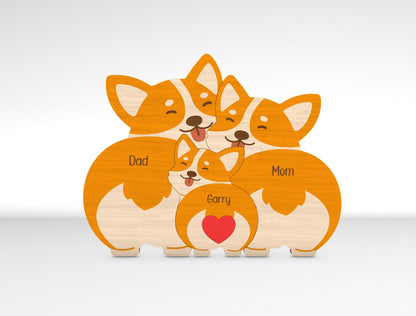 Personalized Family Corgi Puzzle SVG for xTool and Glowforge