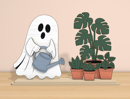 Halloween Ghost Plant Decor SVG Bundle Laser Cut File | Cute Ghost Garden Scene | Tabletop Wooden Decor | Glowforge, xTool, LightBurn, etc.