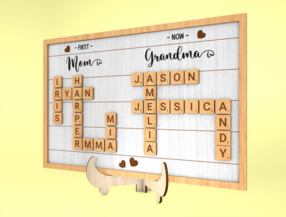 Personalized Mom Grandma Crossword Sign SVG for xTool and LightBurn