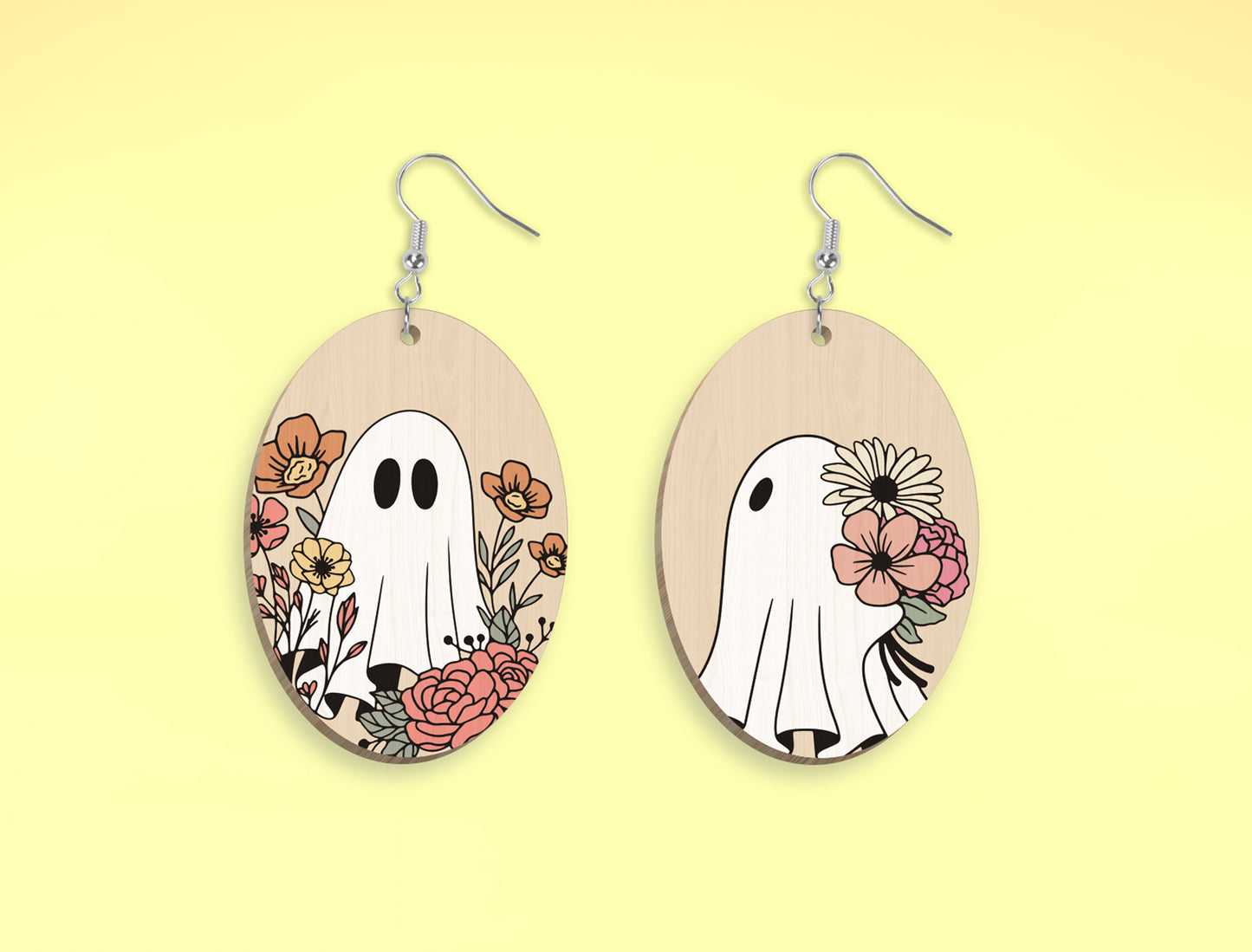 9 Floral Ghost Earrings SVG Halloween Laser Cut Bundle for xTool