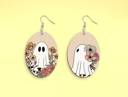 9 Floral Ghost Earrings SVG Halloween Laser Cut Bundle for xTool