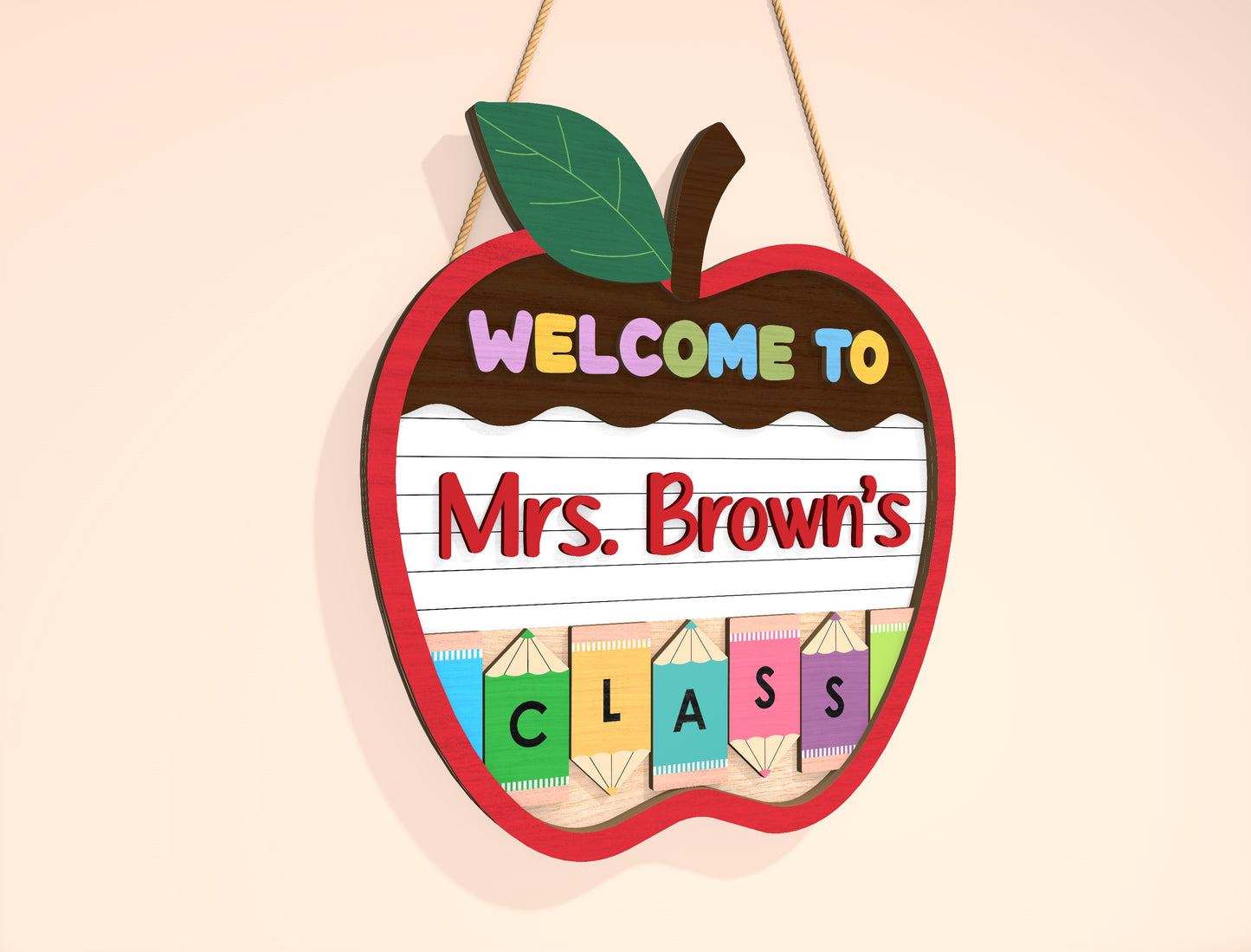 Personalized Apple Classroom Door Sign SVG Laser Cut File for Glowforge