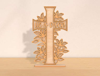 Multilayer Cross Lily SVG Bundle Christian Floral Faith for LightBurn
