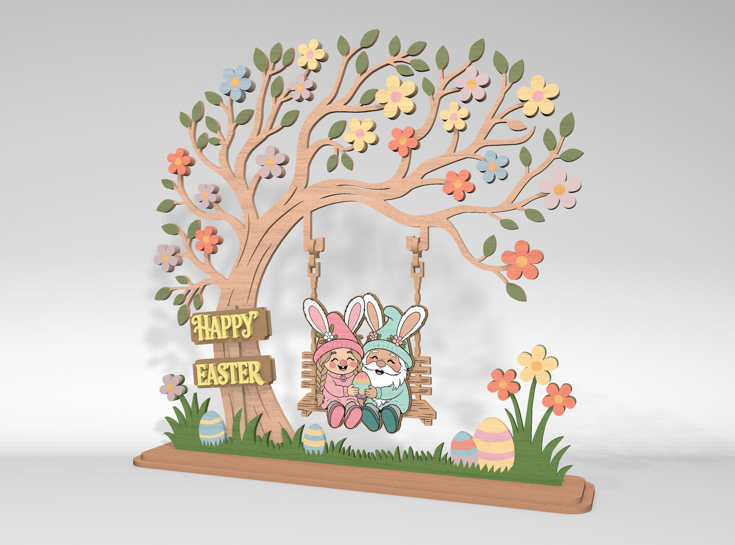Happy Easter Gnome Tree Swing SVG Laser Cut for LightBurn and Glowforge