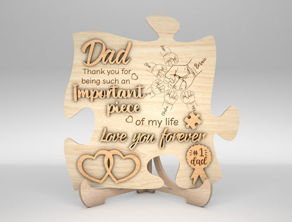 Dad Heart Puzzle Map Sign SVG Laser Cut File for Glowforge and LightBurn