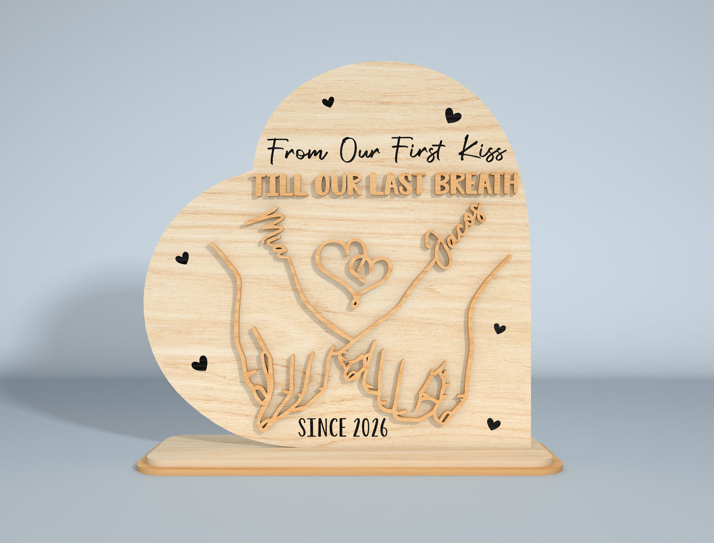 Personalized Holding Hands Heart Laser Cut File Bundle | Romantic Couple Decor | Valentine Wooden Art | Glowforge, xTool, LightBurn, etc.