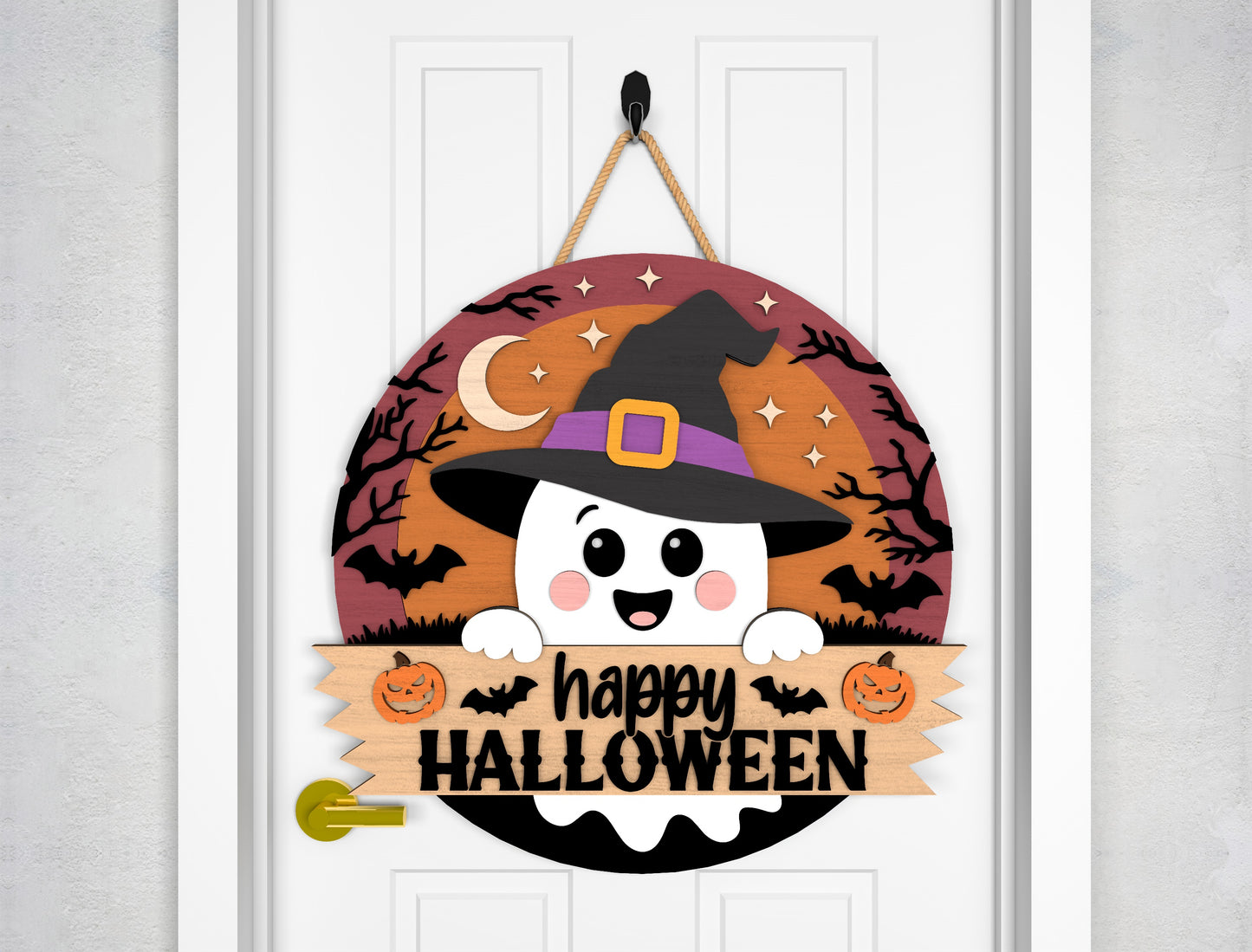 2 Halloween Pumpkin Door Sign SVG Ghost Laser Cut Bundle for xTool