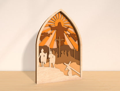 Easter Cross Scene SVG 7 Layer Multilayer Arch for Glowforge and xTool