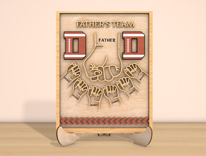 Father's Team Dad Handprint Football Sign SVG Laser Cut File for Glowforge and xTool