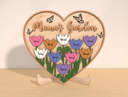 Personalized Flower Heart Family Name Sign SVG for Glowforge and xTool