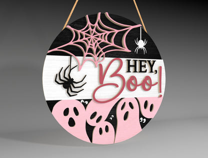 Halloween Ghost Spider Web Round Sign SVG for Glowforge LightBurn xTool