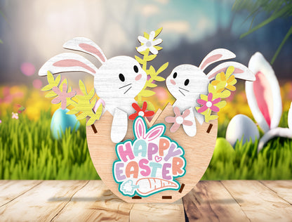 Easter Bunny Flower Standing SVG Cute Bunny Egg for Glowforge and xTool