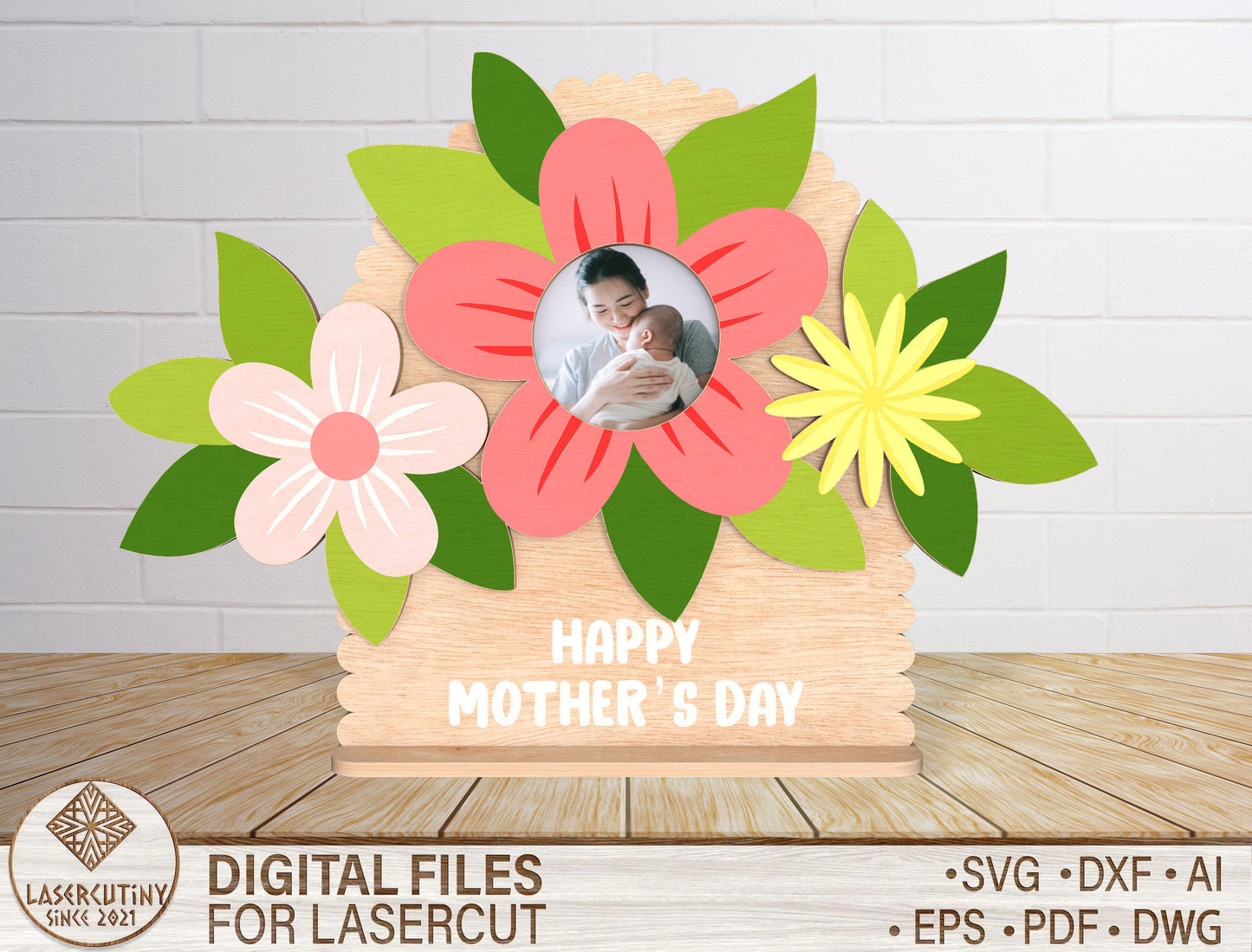 Mother's Day Floral Photo Frame SVG Bundle for xTool and LightBurn
