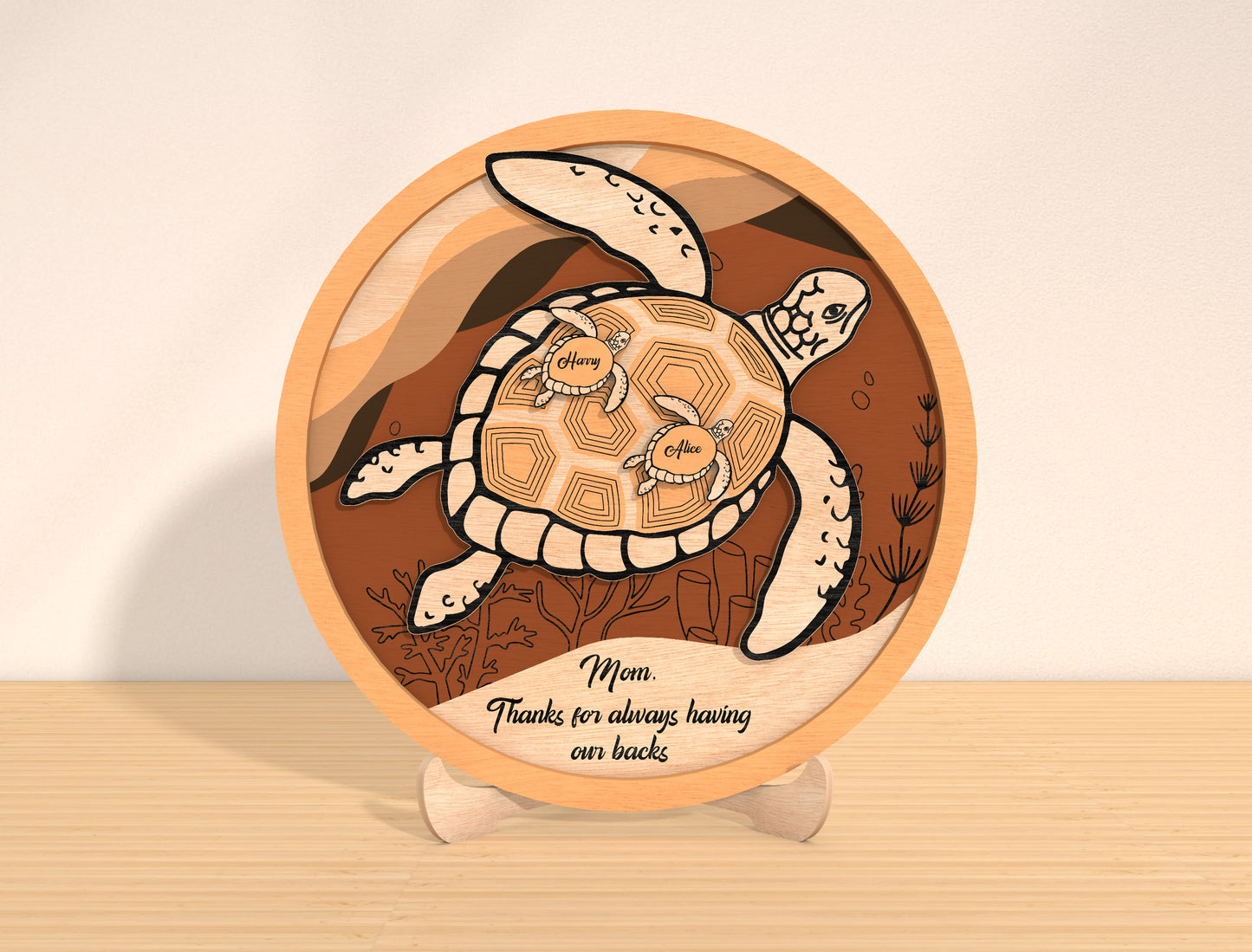 Sea Turtle Family Sign Laser Cut File | Mother’s Day Decor | Ocean Wooden Style | Glowforge, xTool, LightBurn, etc.