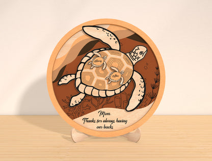 Sea Turtle Family Sign Laser Cut File | Mother’s Day Decor | Ocean Wooden Style | Glowforge, xTool, LightBurn, etc.