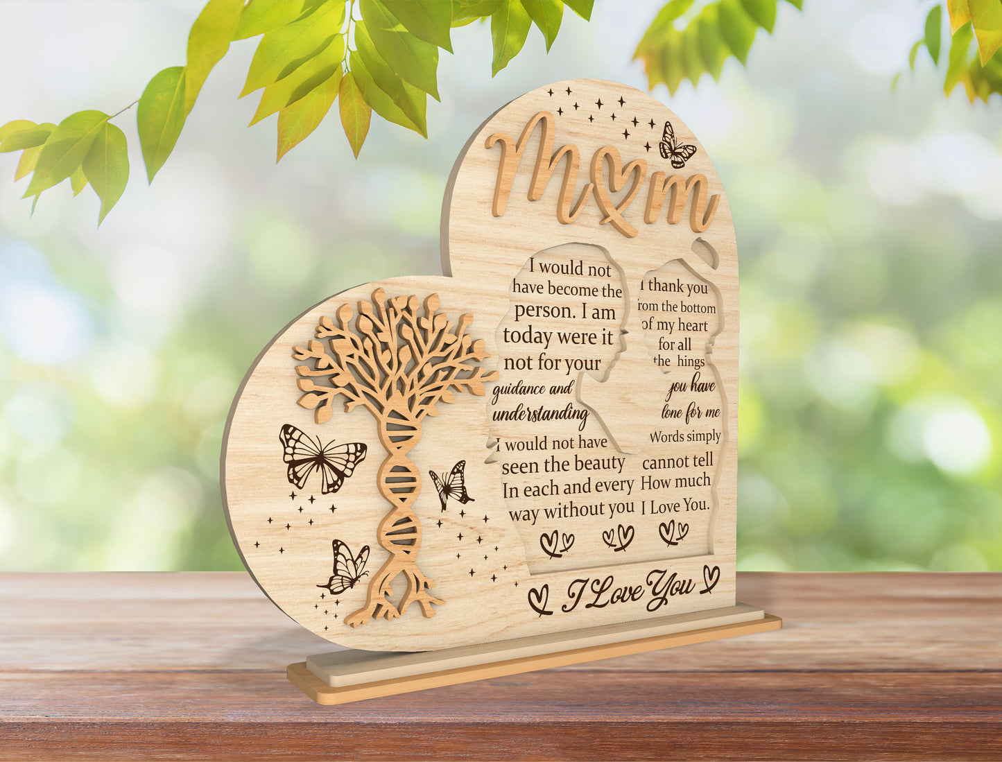 Mom DNA Tree SVG I Love You Mom Wooden Sign for Glowforge and xTool