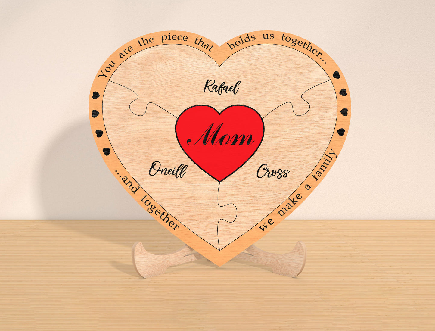 Personalized Mom Heart Sign SVG Custom Kids Name for Glowforge