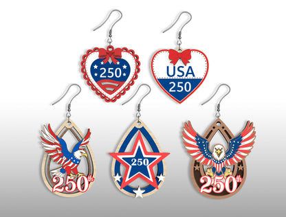 250th Patriotic Earring SVG Bundle for Glowforge and xTool