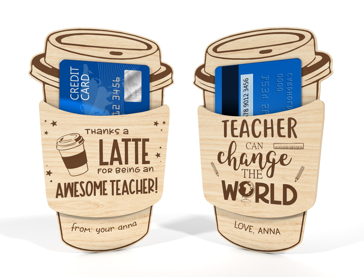 Teacher Coffee Gift Card Holder SVG Bundle for LightBurn and Glowforge