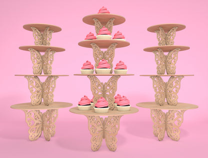 Butterfly Cupcake Stand SVG 3-Tier Dessert Stand Laser Cut File for xTool and Glowforge