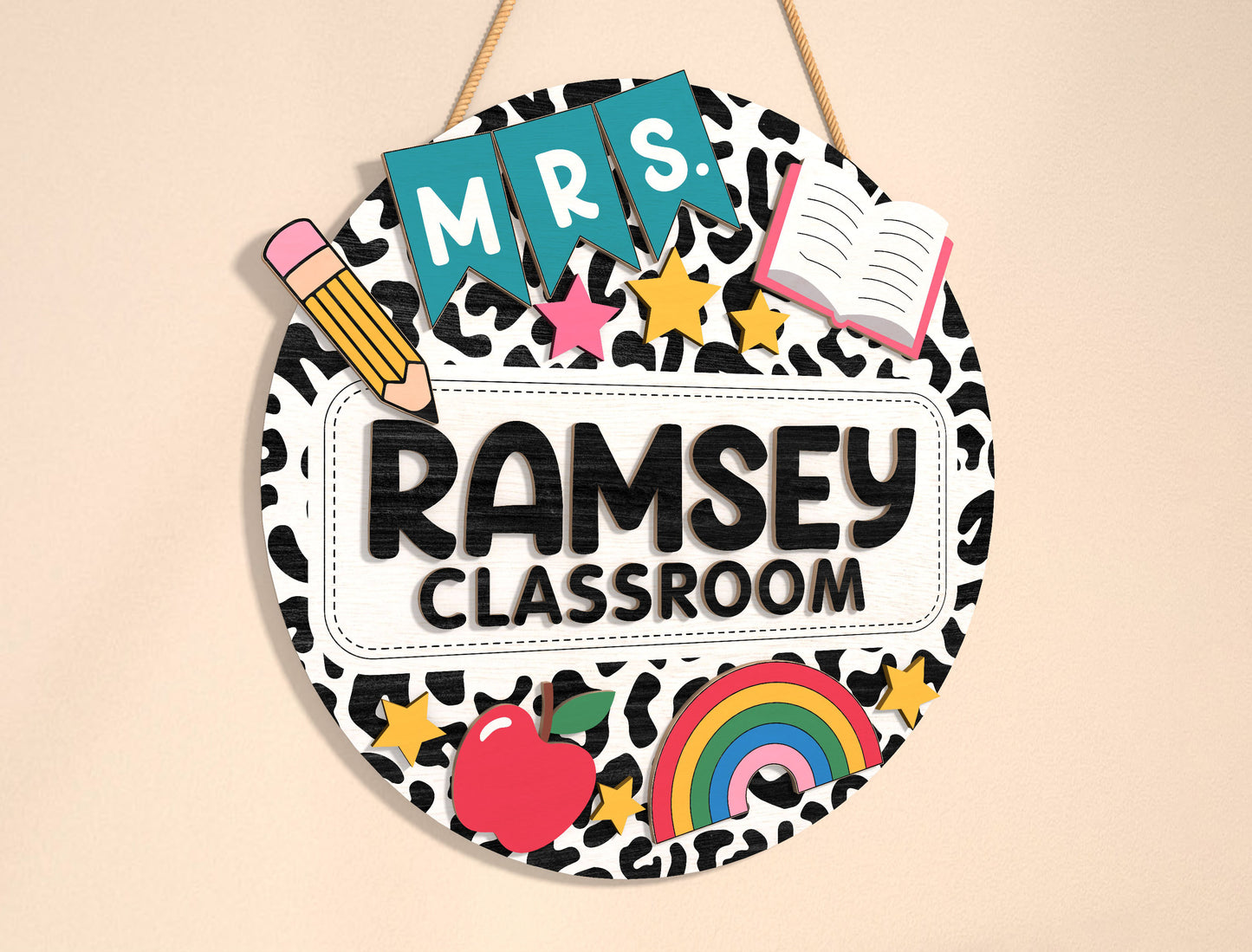 Personalized Doodle Classroom Door Sign SVG Laser Cut File for Glowforge and xTool