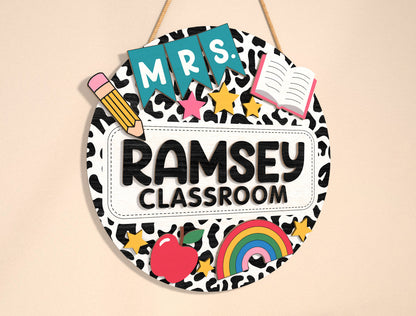 Personalized Doodle Classroom Door Sign SVG Laser Cut File for Glowforge and xTool