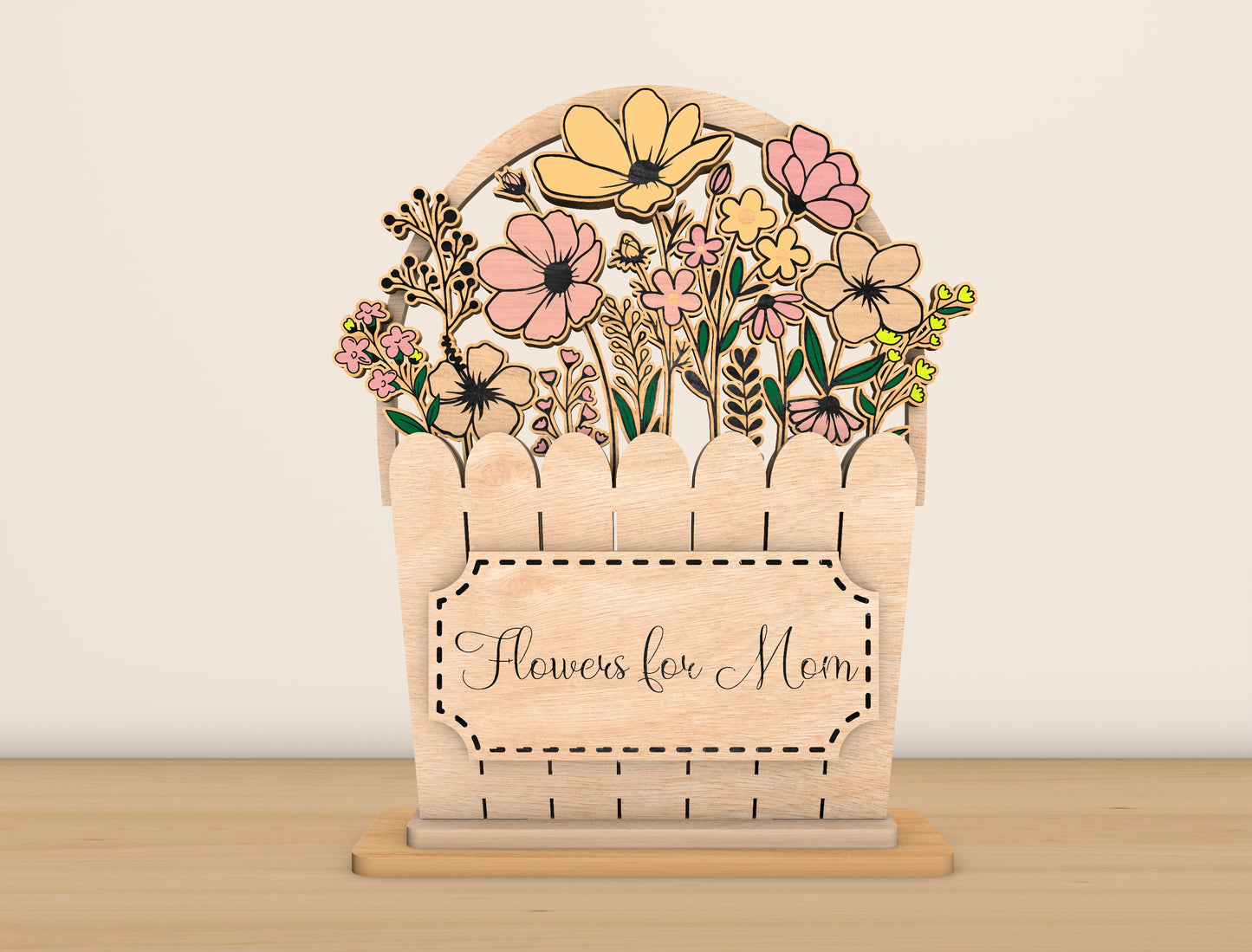 Mother's Day Flower Basket Sign SVG Bundle for LightBurn and xTool
