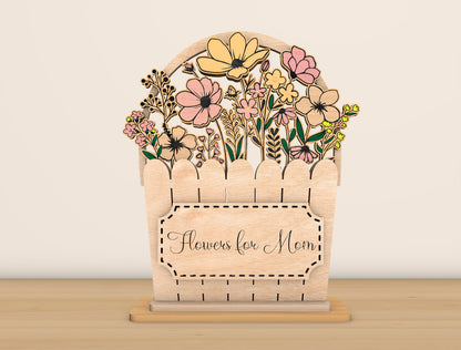 Mother's Day Flower Basket Sign SVG Bundle for LightBurn and xTool
