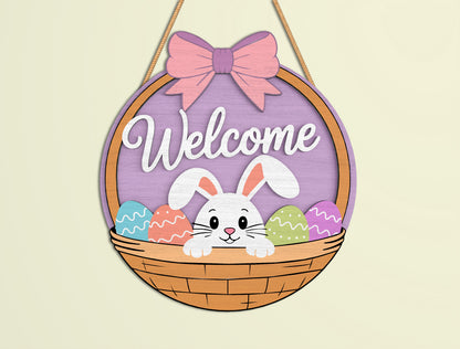 Easter Bunny Door Sign SVG Bundle Cute Bunny Quote for LightBurn