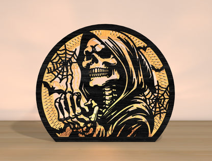 Halloween Grim Reaper Lantern SVG Bundle Laser Cut File | Spooky Skeleton Light Decor | Gothic Shadow Lantern | Glowforge, xTool, LightBurn, etc.