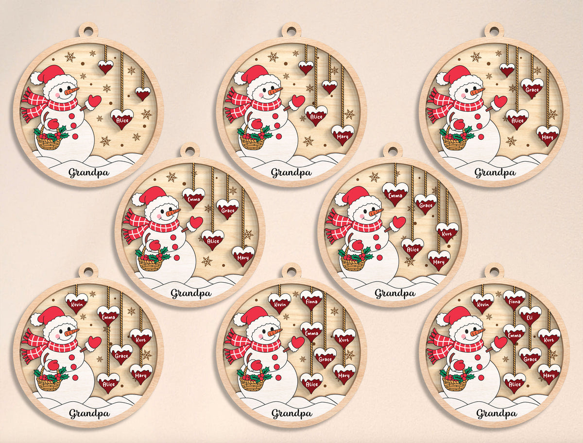 Grandpa's Heart Snowman Family Name Ornament SVG 2