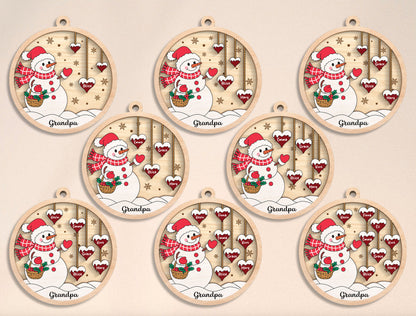 Grandpa's Heart Snowman Family Name Ornament SVG 2