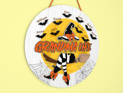 Grandma Life Witch Halloween Door Sign SVG Laser Cut File for Glowforge xTool LightBurn