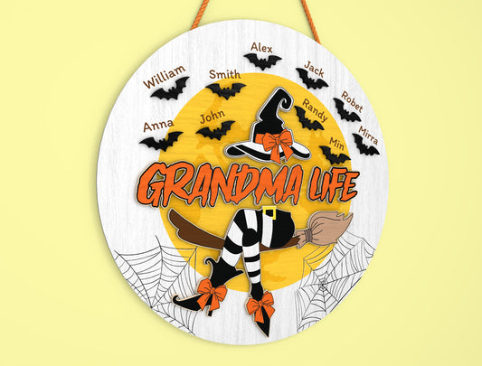 Grandma Life Witch Halloween Door Sign SVG Laser Cut File for Glowforge xTool LightBurn