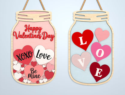 Valentine Mason Jar Laser Cut File Bundle | Love Candy Jar SVG Set | Romantic Wooden Decor Design | Glowforge, xTool, LightBurn, etc.
