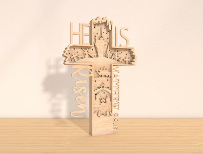 He Is Risen Matthew 28:6 Multilayer Cross SVG for LightBurn and xTool