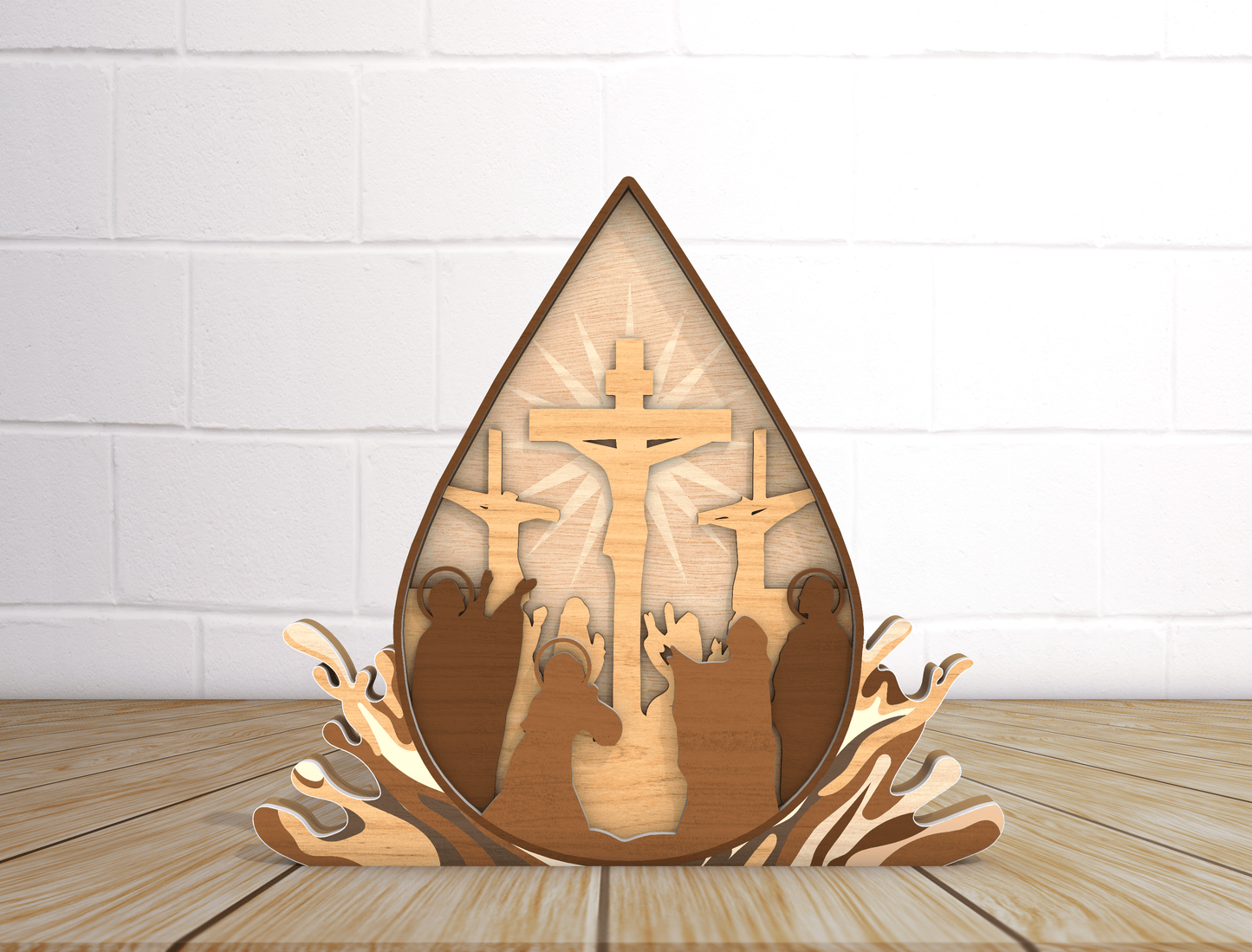 Multilayer Christian Easter He Is Risen Cross Scene SVG for Glowforge