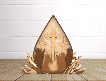 Multilayer Christian Easter He Is Risen Cross Scene SVG for Glowforge