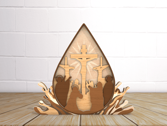Multilayer Christian Easter He Is Risen Cross Scene SVG for Glowforge