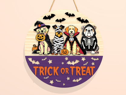 Trick or Treat Dog Door Hanger SVG Set for Glowforge xTool LightBurn 2 Designs