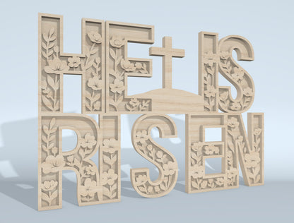 He Is Risen Multilayer SVG Christian Word Art for LightBurn and xTool