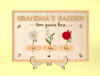 Grandma's Garden Birth Month Flower Sign SVG for Glowforge