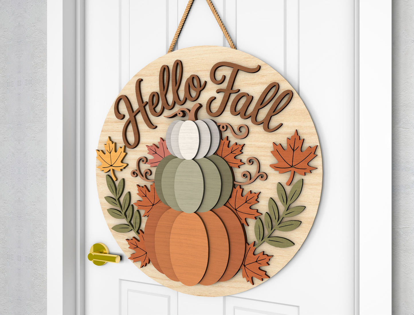 Hello Fall and Hello There Pumpkin Door Hanger SVG Set for Glowforge xTool LightBurn 2 Designs