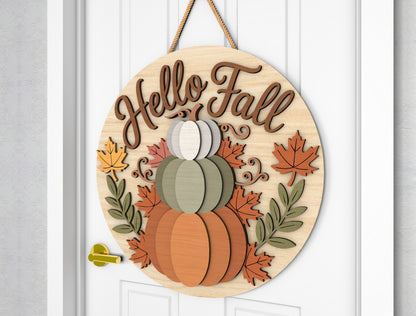 Hello Fall and Hello There Pumpkin Door Hanger SVG Set for Glowforge xTool LightBurn 2 Designs