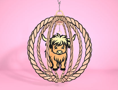 Highland Cow Hanging Spinner SVG Laser Cut File for Glowforge