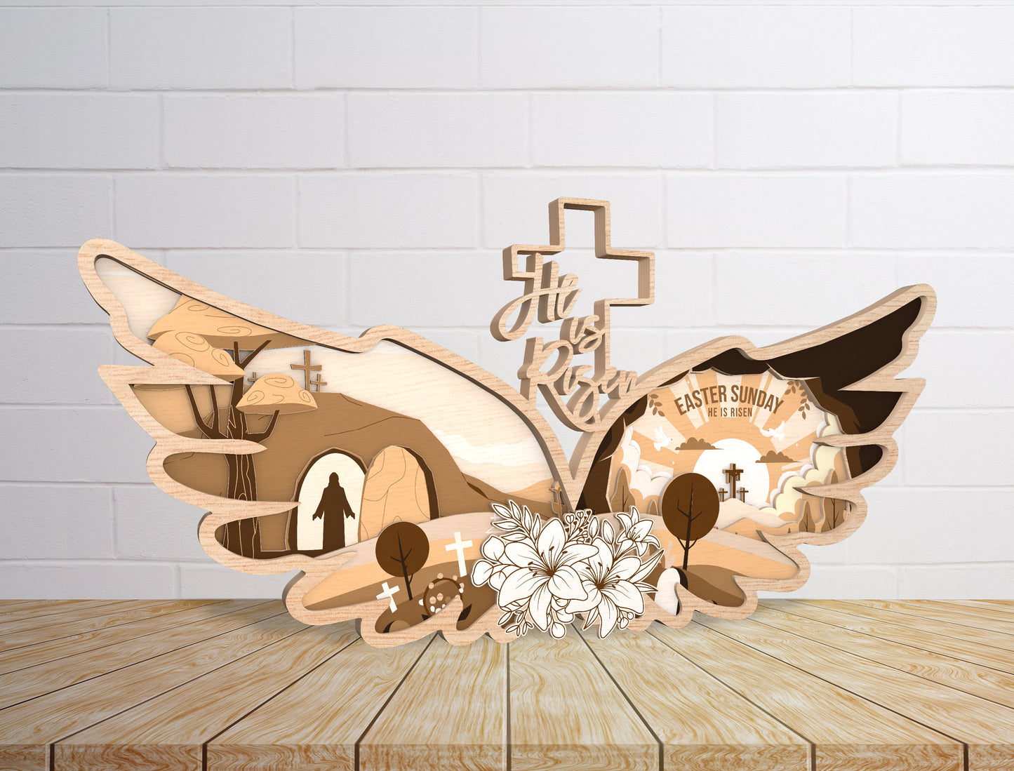Multilayer Cross Landscape SVG Christian Resurrection for LightBurn and xTool