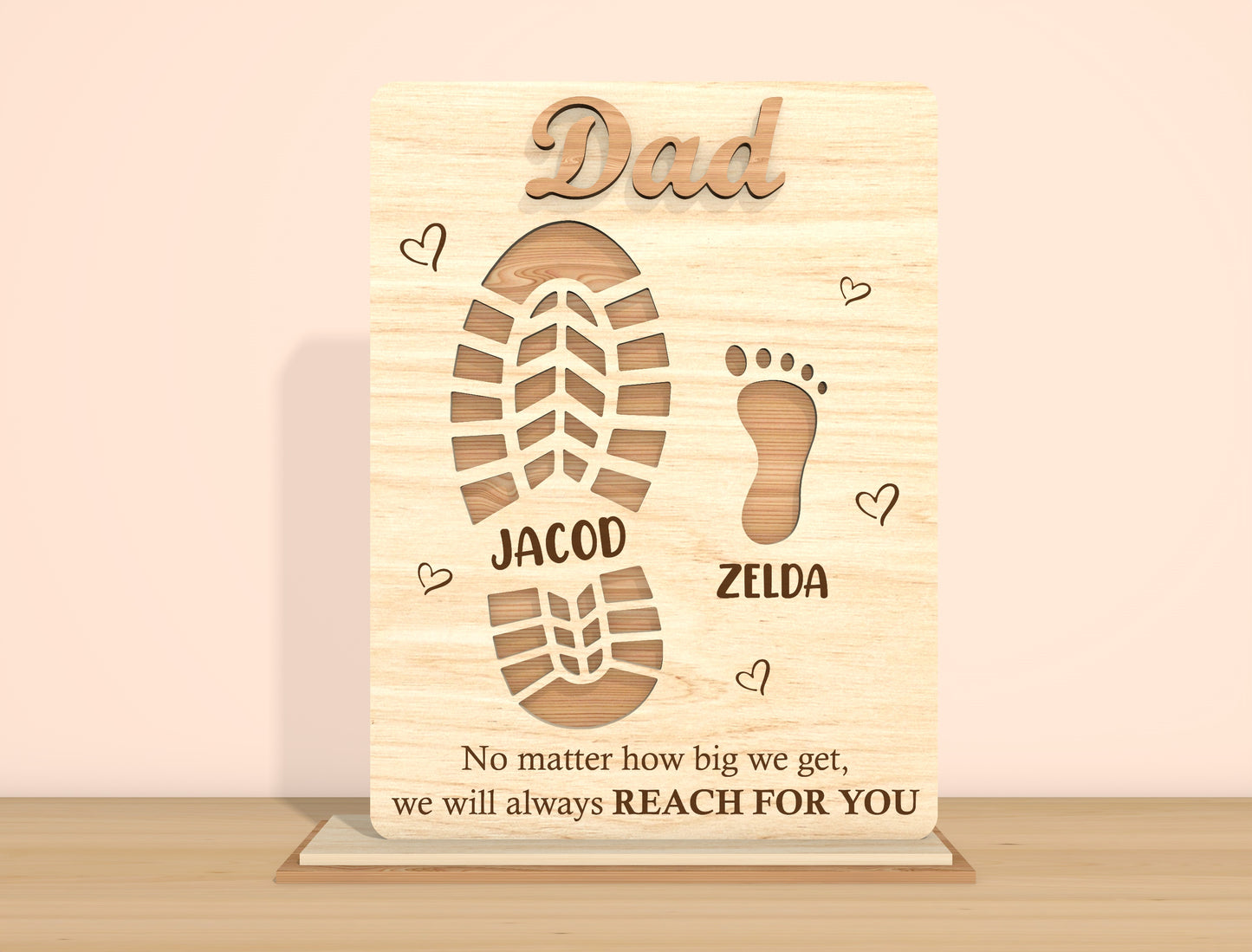 Father’s Day Footprint Family Sign SVG Laser Cut File | Personalized Dad & Papa Gift | Wooden Tabletop Decor | Glowforge, xTool, LightBurn, etc.