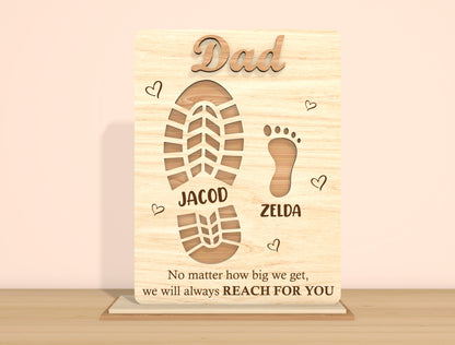 Father’s Day Footprint Family Sign SVG Laser Cut File | Personalized Dad & Papa Gift | Wooden Tabletop Decor | Glowforge, xTool, LightBurn, etc.