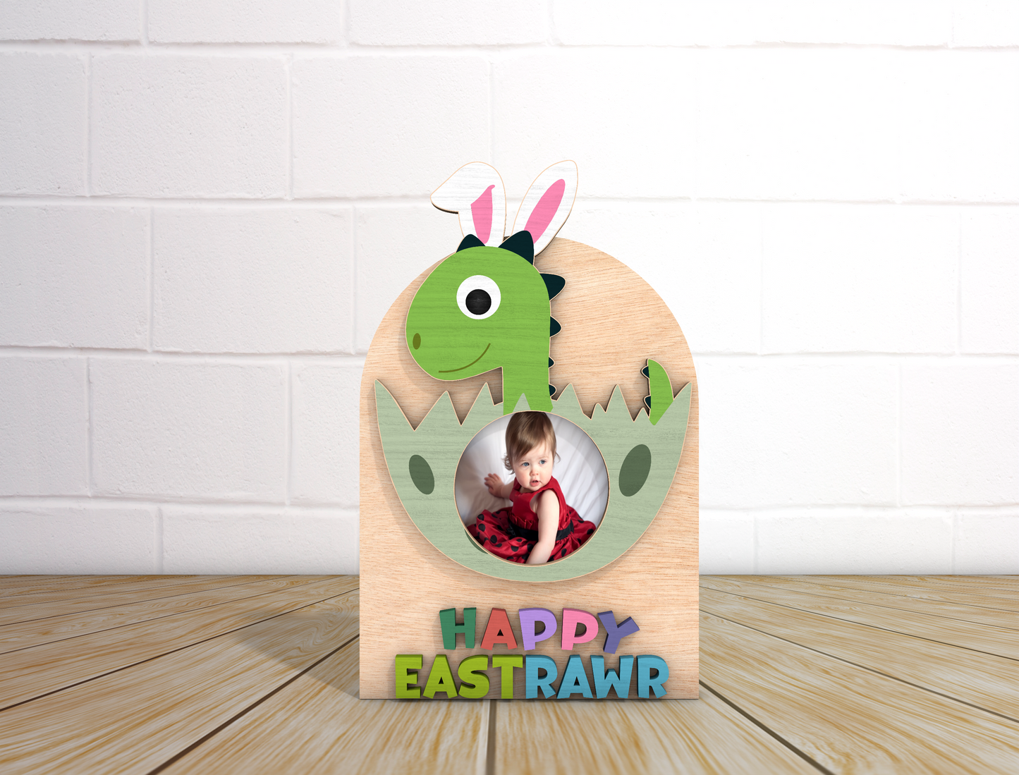Dinosaur Easter Photo Frame SVG Bundle Kids Bunny Dino for LightBurn